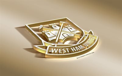 West Ham United FC, Englannin football club, golden hopea logo, Lontoo, Englanti, Premier League, 3d kultainen tunnus, luova 3d art, jalkapallo, Yhdistynyt Kuningaskunta