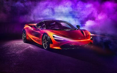 McLaren 720S, 4k, car in smoke, 2019 cars, hypercars, orange 720S, supercars, McLaren
