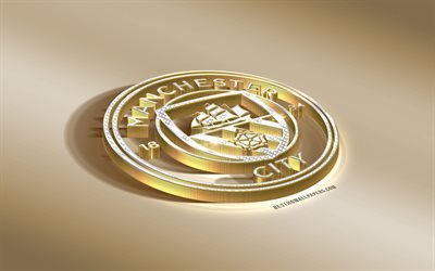 مانشستر سيتي, الإنجليزية لكرة القدم, الذهبي الفضي شعار, مانشستر, إنجلترا, الدوري الممتاز, 3d golden شعار, الإبداعية الفن 3d, كرة القدم, المملكة المتحدة