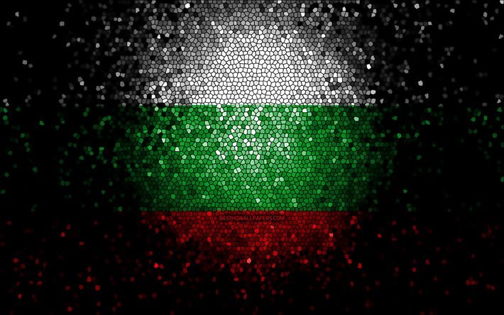 Bulgariens flagga, mosaikkonst, europeiska l&#228;nder, nationella symboler, konstverk, Europa, Bulgarien