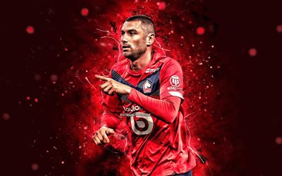Burak Yilmaz, 4k, turkish footballers, Lille FC, Ligue 1, red neon lights, soccer, LOSC Lille, Burak Yilmaz 4K, Burak Yilmaz Lille