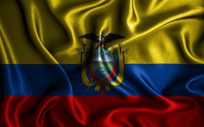 Bandiera ecuadoriana, 4k, bandiere ondulate di seta, paesi sudamericani, simboli nazionali, bandiera dell&#39;Ecuador, bandiere in tessuto, bandiera Ecuador, arte 3D, Ecuador, Sud America, bandiera 3D Ecuador