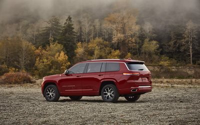 2021, Jeep Grand Cherokee, vista traseira, exterior, SUV vermelho, novo Grand Cherokee vermelho, carros americanos, Jeep