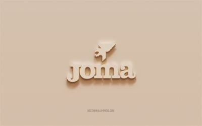 Logo Joma, sfondo in gesso marrone, logo Joma 3d, marchi, emblema Joma, arte 3d, Joma