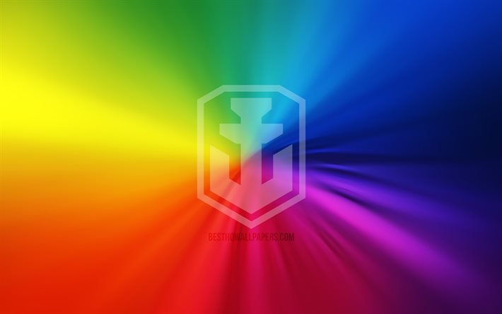 World of Warships logo, 4k, vortex, rainbow backgrounds, creative, artwork, WoWS, World of Warships