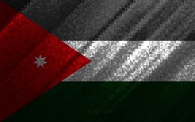Drapeau de la Jordanie, abstraction multicolore, drapeau mosa&#239;que de Jordanie, Jordanie, art de la mosa&#239;que, drapeau de la Jordanie