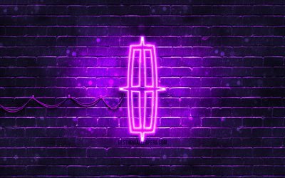 lincoln violettes logo, 4k, violette mauer, lincoln logo, automarken, lincoln neon logo, lincoln