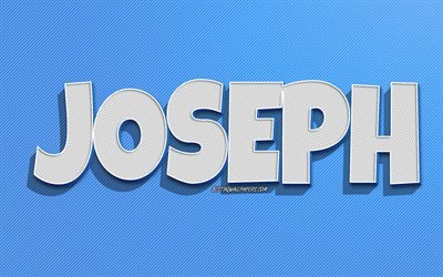 Joseph, sfondo a linee blu, sfondi con nomi, nome Joseph, nomi maschili, biglietto di auguri Joseph, disegni al tratto, foto con nome Joseph