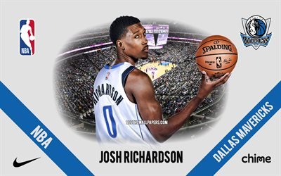 Josh Richardson, Dallas Mavericks, American Basketball Player, NBA, retrato, EUA, basquete, American Airlines Center, logotipo do Dallas Mavericks