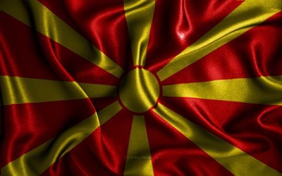 Bandiera della Macedonia, 4k, bandiere ondulate di seta, paesi europei, simboli nazionali, bandiera della Macedonia del nord, bandiere in tessuto, arte 3D, Macedonia del nord, Europa, bandiera 3D della Macedonia del nord