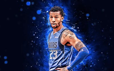 Trey Burke, 4k, Dallas Mavericks, NBA, basketbol, Alfonso Clark Burke III, ABD, Trey Burke Dallas Mavericks, mavi neon ışıkları, Trey Burke 4K