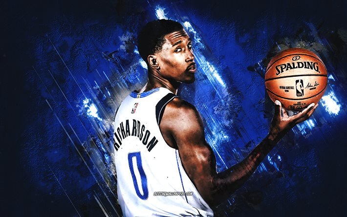 Josh Richardson, Dallas Mavericks, NBA, sfondo di pietra blu, giocatore di basket americano, USA, basket