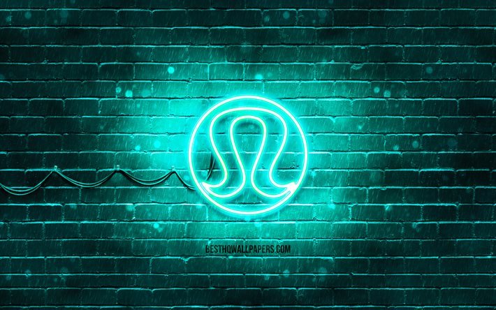 Logo turquoise Lululemon Athletica, 4k, brickwall turquoise, logo Lululemon Athletica, marques de mode, logo n&#233;on Lululemon Athletica, Lululemon Athletica