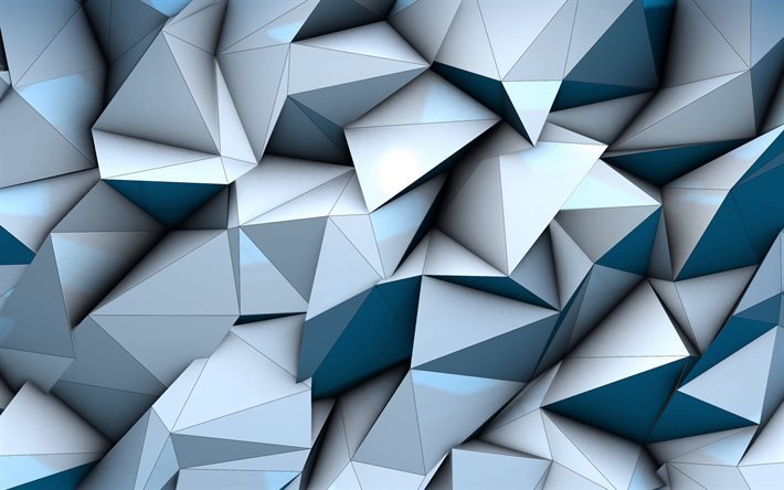 Download wallpapers blue low poly background, 4k, 3D textures