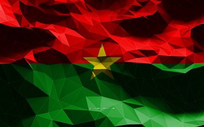 4k, Burkina Fason lippu, matala poly-taide, Afrikan maat, kansalliset symbolit, 3D-liput, Burkina Faso, Afrikka, Burkina Faso 3D-lippu