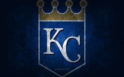 Kansas City Royals, Amerikan beyzbol takımı, mavi taş arka plan, Kansas City Royals logosu, grunge sanat, MLB, beyzbol, ABD, Kansas City Royals amblemi