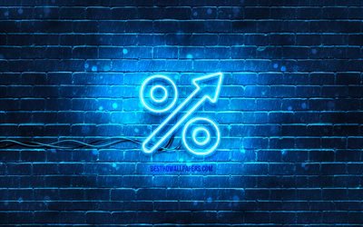 Percent Increase neon icon, 4k, blue background, neon symbols, Percent Increase, neon icons, Percent Increase sign, financial signs, Percent Increase icon, financial icons