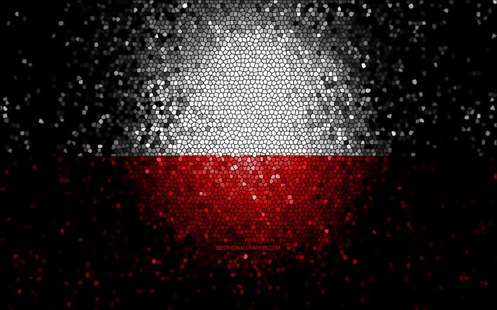 Polsk flagga, mosaikkonst, Europeiska l&#228;nder, Polens flagga, nationella symboler, konstverk, Europa, Polen