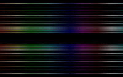 カラフルなネオン光線, 4k, 抽象絵画, creative クリエイティブ, グラデーション光線, 黒の背景, カラフルなライン