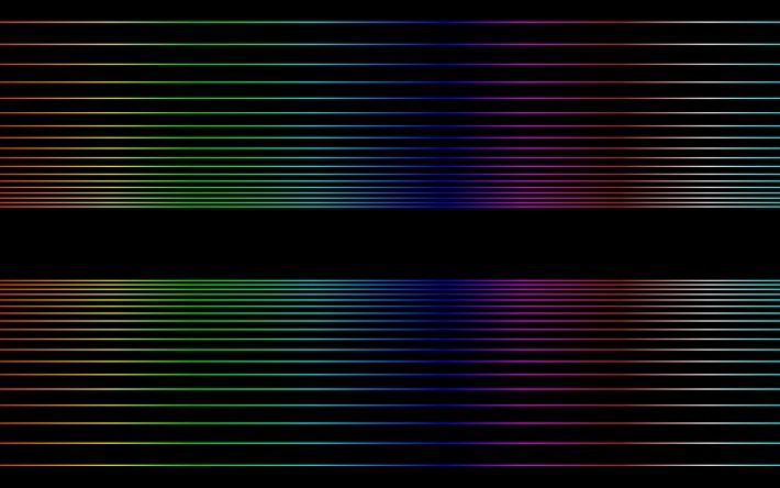 rayons n&#233;ons color&#233;s, 4k, art abstrait, cr&#233;atif, rayons d&#233;grad&#233;s, arri&#232;re-plans noirs, lignes color&#233;es