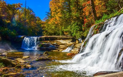 autumn, river, cascades, waterfalls, rocks