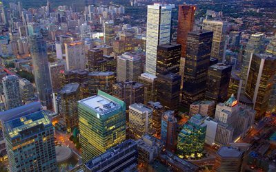 Toronto, metropolis, rascacielos, noche, ciudad, Canad&#225;