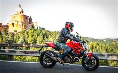 Ducati Monster 821, 4k, binici, İtalyan motosiklet, Ducati