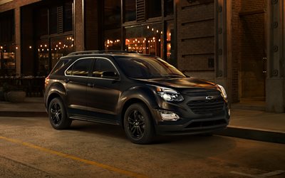 Chevrolet Equinox, 2017, black Equinox, SUV, evening streets, American cars, black wheels, Chevrolet