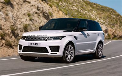 Land Rover, Range Rover Sport PHEV, 2018, Plug-In Hybrid, white Range Rover, SUV, British cars