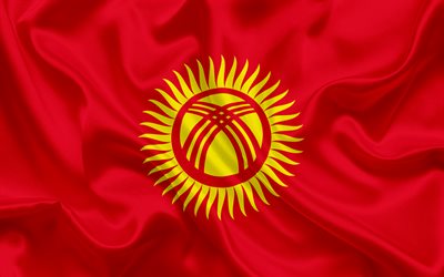 Kirghizistan bandiera, Asia, Kirghizistan, bandiera del Kirghizistan, bandiera nazionale, di seta rossa