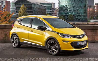 Opel Ampera-e, 2017, 4k, yellow hatchback, electric car, new cars, Opel