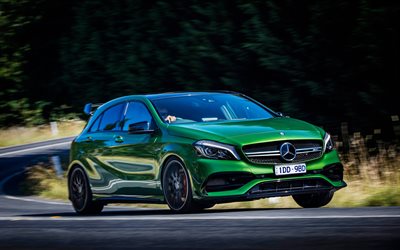 Mercedes-AMG A45, 4k, 2017 cars, au-spec, w176, green A45, german cars, Mercedes