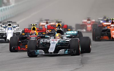 Lewis Hamilton, 4k, Formule 1, pilote de course Britannique, Mercedes AMG W08, F1, EQ Alimentation, Mercedes AMG Petronas F1 Team