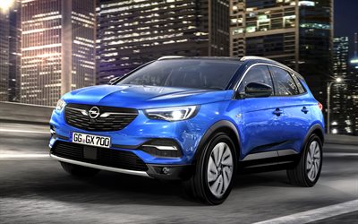 Opel Grandland X, 2018, new crossover, German crossovers, 4k, blue Grandland X, new cars, Opel