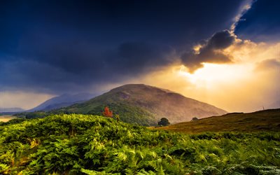 Isle of Skye, hills, mountains, sunset, Scotland, UK