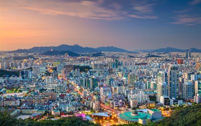 Seul, panorama da cidade, noite, metr&#243;pole, Coreia Do Sul