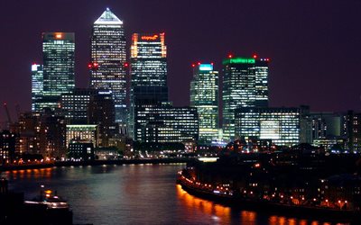 Londres, edifícios modernos, noturnas, Reino UNIDO, Inglaterra