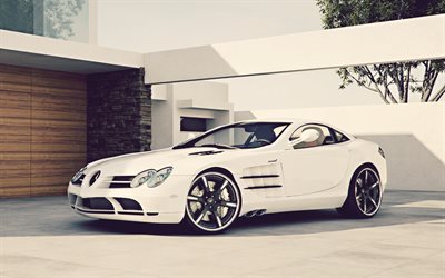 Mclaren SLR, vit superbil, tuning SLR, sport coupe, Wheelsandmore, Mercedes-Benz