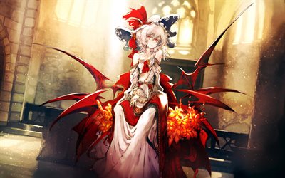 Remilia Scarlet, red eyes, artwork, manga, witch, Touhou