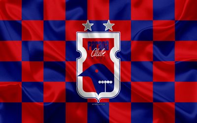 Parana FC, 4k, logo, creative art, blue red checkered flag, Brazilian football club, Serie A, emblem, silk texture, Curitiba, Brazil, Parana Clube