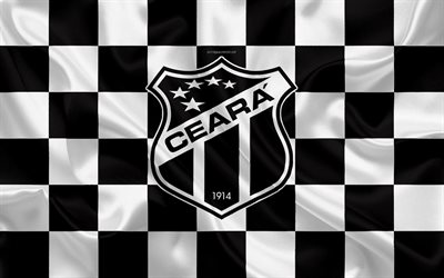 Ceara FC, 4k, logo, creative art, black and white checkered flag, Brazilian football club, Serie A, emblem, silk texture, Fortaleza, Brazil, Ceara Sporting Club