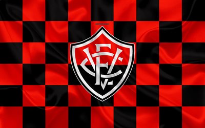 Esporte Clube de Vitoria, 4k, logo, art créatif, noir-rouge du drapeau à damier, le Brésilien du club de football, Serie A, emblème de la, soie, texture, Salvador, Brésil, Vitoria FC