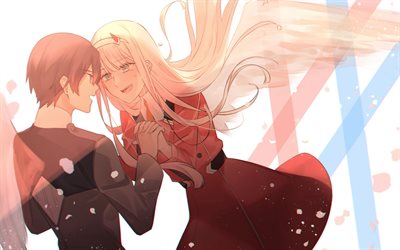 Zero Two and Hiro, Darling in the FranXX, main character, protagonists, art, manga