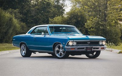 Chevrolet Chevelle SS 396, tuning, muscle cars, 1966 cars, orange blue Chevelle SS, american cars, Chevrolet