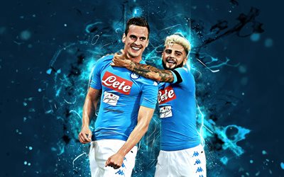 Lorenzo Insigne, Arkadiusz Milik, goal, Napoli FC, soccer, Serie A, Insigne, Milik, footballers, neon lights