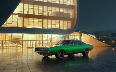 Dodge Charger RT, muscle cars, 1969 cars, retro cars, green Charger, american cars, Dodge Charger, Dodge