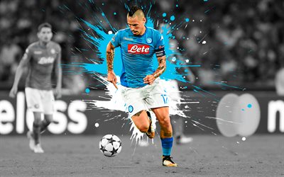 Marek Hamsik, 4k, art, Napoli FC, Slovak football player, attacking midfielder, blue white splashes of paint, grunge art, Serie A, Italy, football