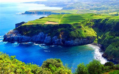 Azores, sea, coast, harbor, bay, Portugal, Europe