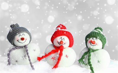 snowmen, toys, snow, New Year, Merry Christmas, winter landscape
