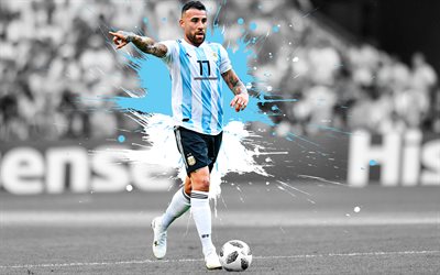 Nicolas Otamendi, 4k, Argentina national football team, art, splashes of paint, grunge art, argentinian footballer, creative art, Argentina, football